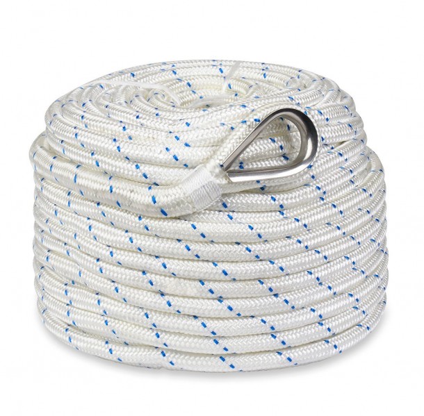 Quality Marine Rope Premium Solid Braid MFP Boat Rope with Stainless Steel Thimble INNOCEDEAR Anchor Rope Braided Anchor Line Boat Accessories White, 3/8 x 100 